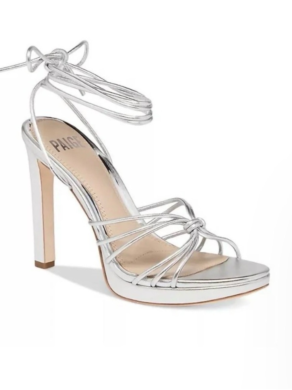 PAIGE Viola Ankle Tie Strappy High Heel Sandals 6.5 $298 Silver Womens Leather